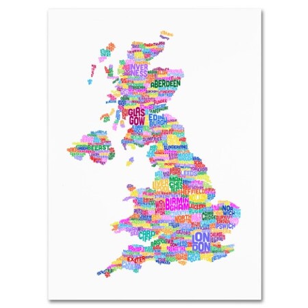 Trademark Fine Art Michael Tompsett 'UK Cities Text Map 3' Canvas Art, 16x24 MT0251-C1624GG